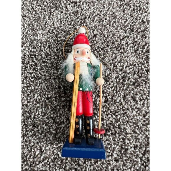 Nutcracker Village Cross Country Skier 5” tall Working Mouth And Back Handle - Picture 1 of 7